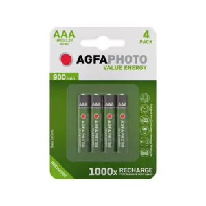 AgfaPhoto Recargable Pila AAA/HR03 900 mAh, Pack 4 u.