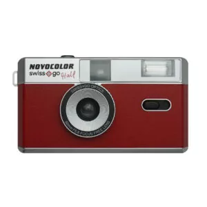 swiss+go cámara 35mm medio formato burdeos con flash y funda