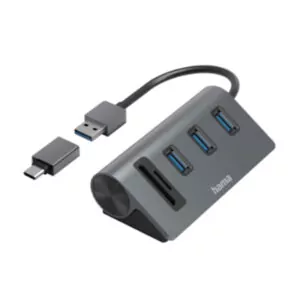 Hama HUB USB-A con lector SD microSD y adaptador USB-C negro